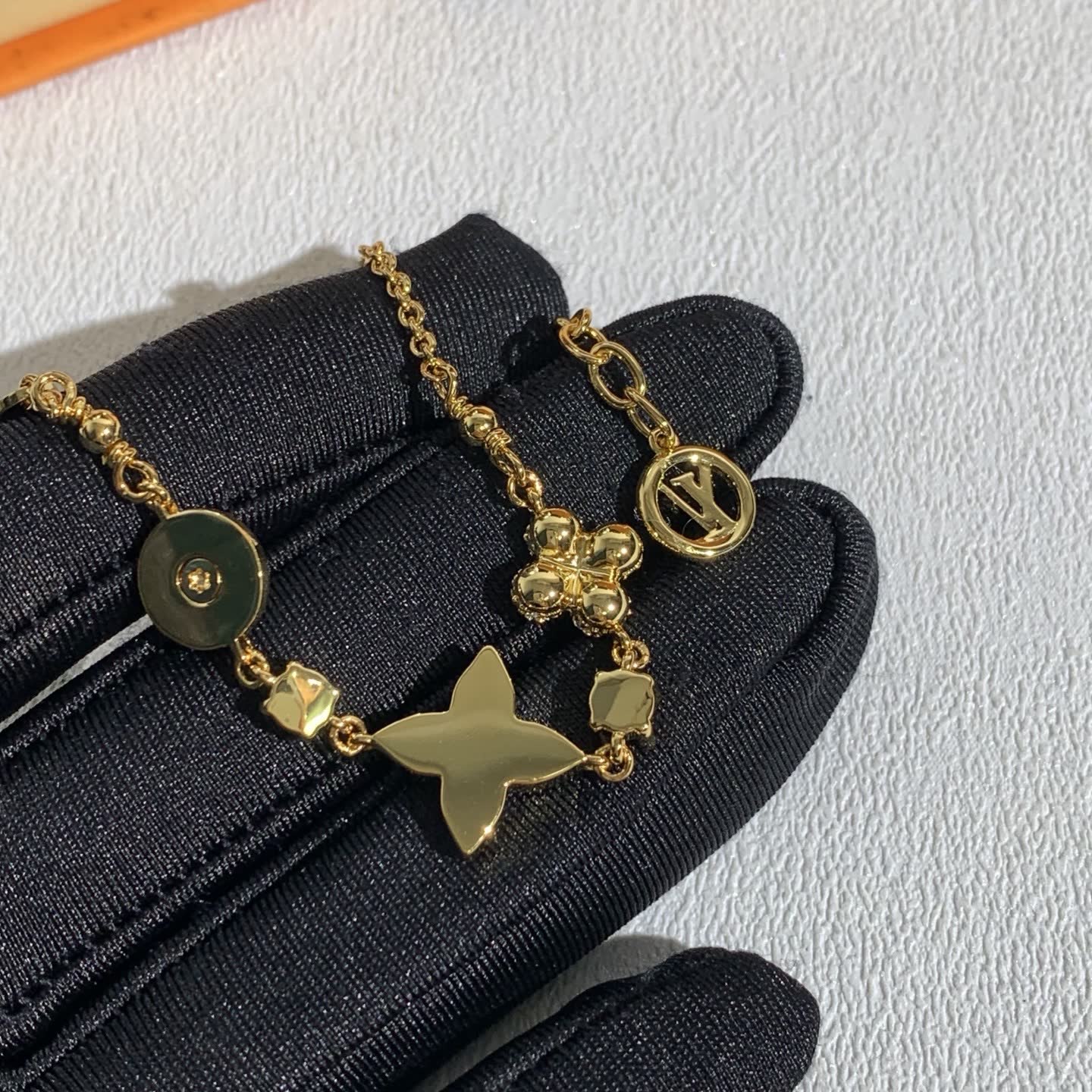 Louis Vuitton Gold Tone Crystal Flower Bracelet